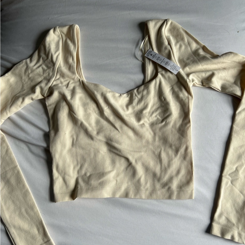 Cream Ribbed Women's Top